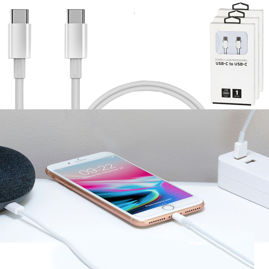 Ladekabel USB-C to USB-C 1 m 3er Set 5V 2,4A 15Watt 100-200HZ Kunststoff weiß Datenkabel Ladekabel USB-Kabel