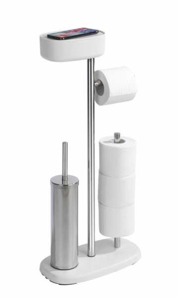 Stand WC Garnitur Bambus Klopapierhalter mit Klobürste weiße Bürstengarnitur 