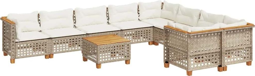 vidaXL 10-tlg. Garten-Sofagarnitur mit Kissen Beige Poly Rattan