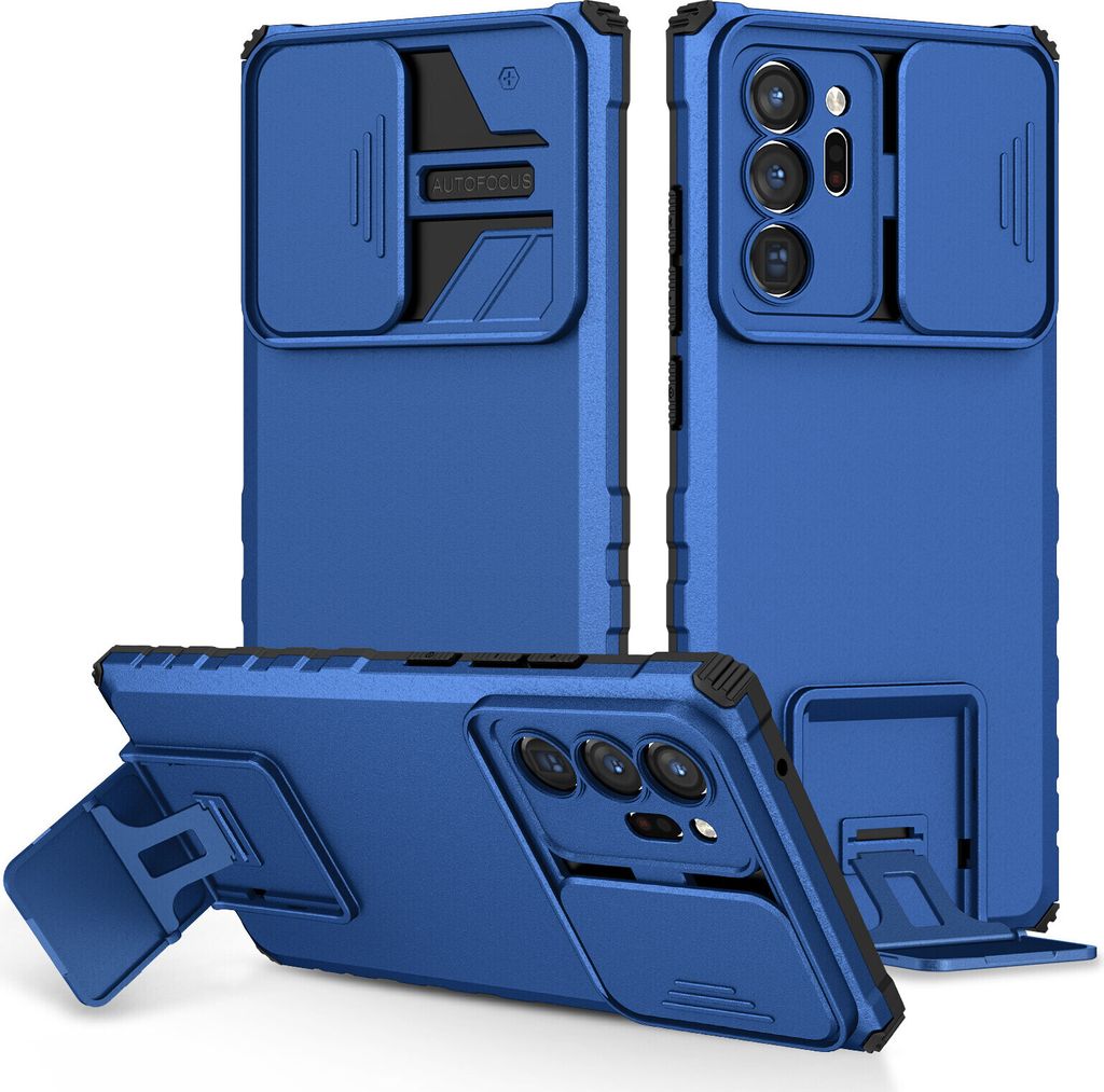 Galaxy Note 20 Ultra Hülle, Dual Layer Ständer Schutzhülle mit Schiebe Kamera Schutz für Samsung Galaxy Note 20 Ultra 5G Blau