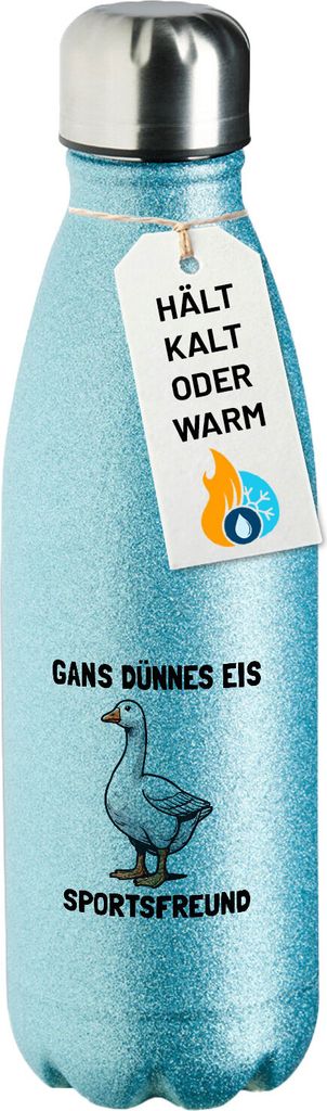 Huuraa Trinkflasche Gans dünnes Eis Sportsfreund Gans Meme 500ml Blue Edelstahl Wasserflasche Trinkflasche Geschenkidee