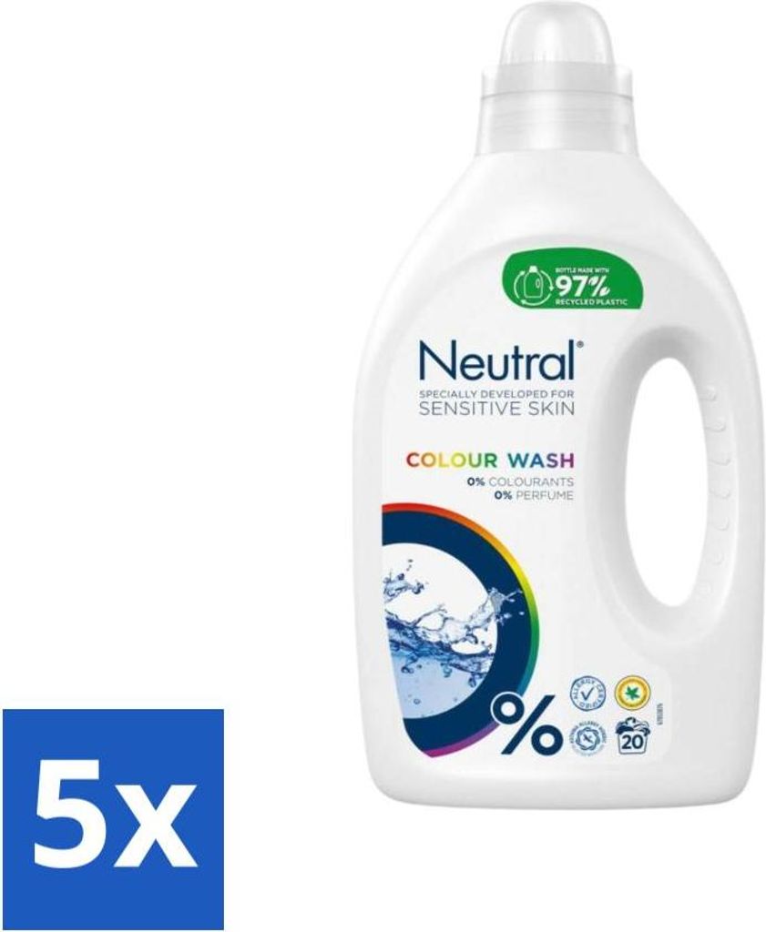 Neutrales Flüssigwaschmittel Color 20 Wäschen 1 Liter - Vorteilspack - 5 Stücke