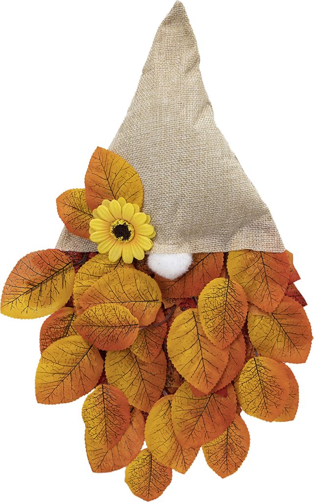 Herbstlicher Ahornblattkranz, Thanksgiving, gesichtsloser Zwerg-Türhänger mit künstlicher Sonnenblume für die Ernte, Herbst, Bauernhaus, Haus, ...