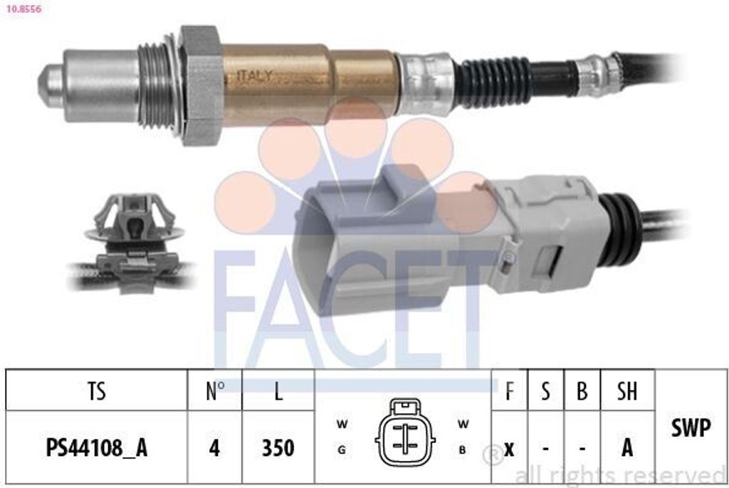 FACET Lambdasonde für TOYOTA AURIS (NRE15, ZZE15, ADE15, ZRE15, NDE15) Beheizt Planarsonde 350mm 10.8556