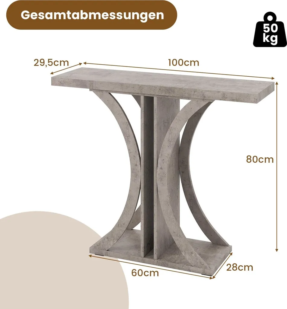 Table console étroite grise avec structure géométrique en métal gris