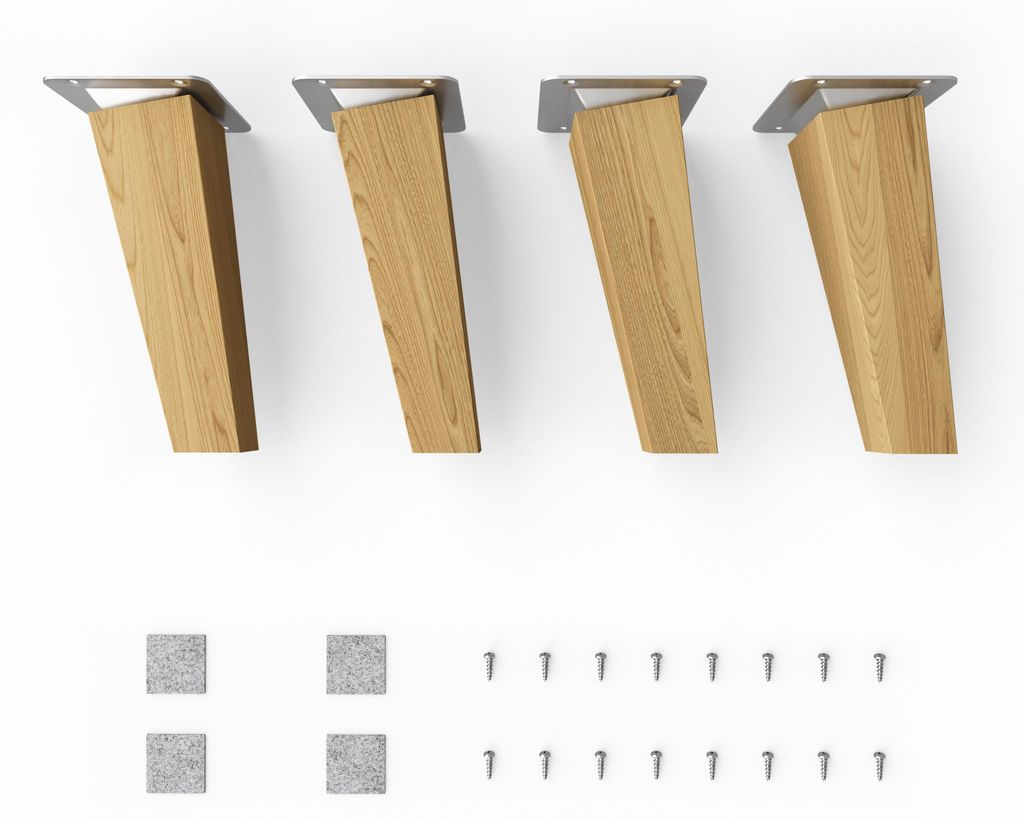 4x sossai Holzfüße eckig - schräge Ausführung 15cm Eiche Produktbild 