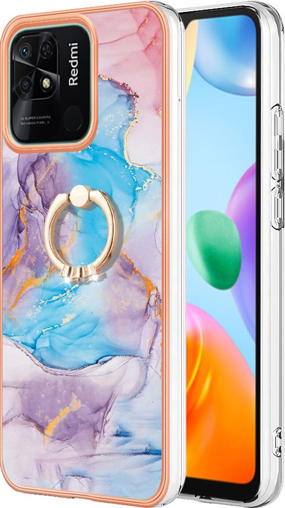 Hülle für Xiaomi Redmi 10C Muster TPU Silikon Stoßdämpfer Bumper Schutzhülle mit Ring Ständer Blau