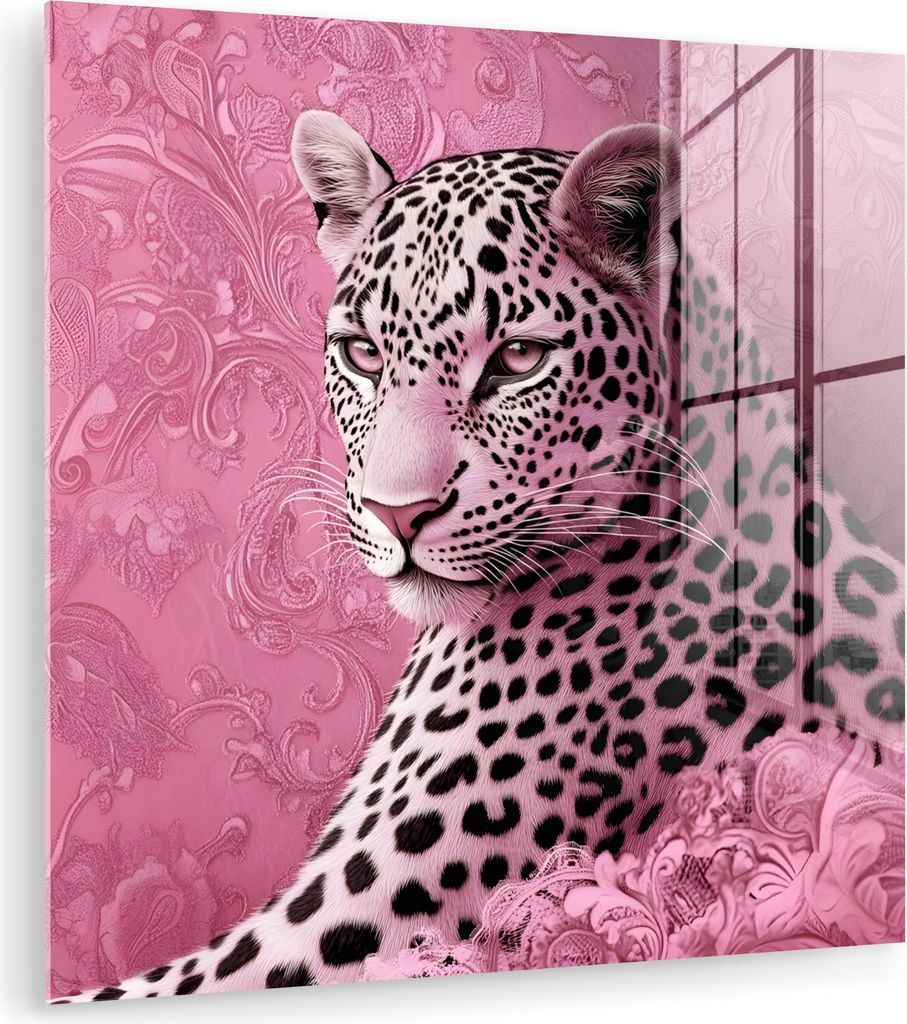 MuchoWow Glasbilder - Bilder auf Wandbild - Foto auf Glas Panther - Deluxe - Rosa 20x20 cm Wanddekoration aus Glas - Acrylglasbild - Acrylbilder - ...
