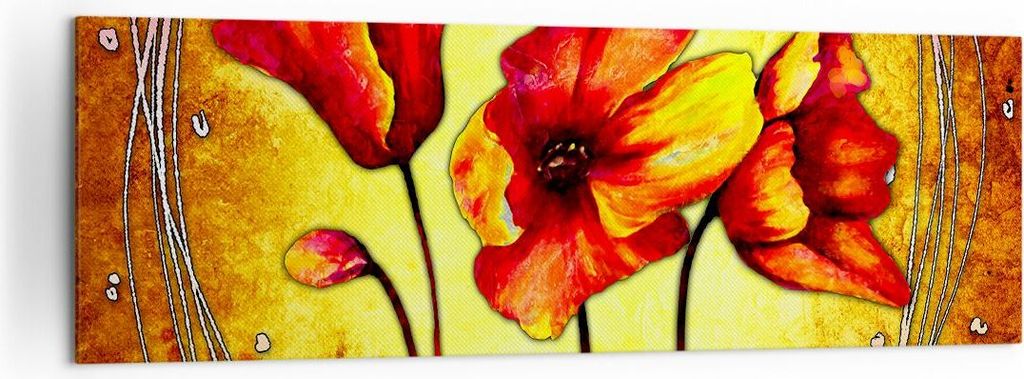 Bild auf Leinwand - Leinwandbild - Blumen Schilder Stiel Linien - 160x50cm - Wand Bild - Wanddeko - Leinwanddruck - Bilder - Kunstdruck - Wanddekor...