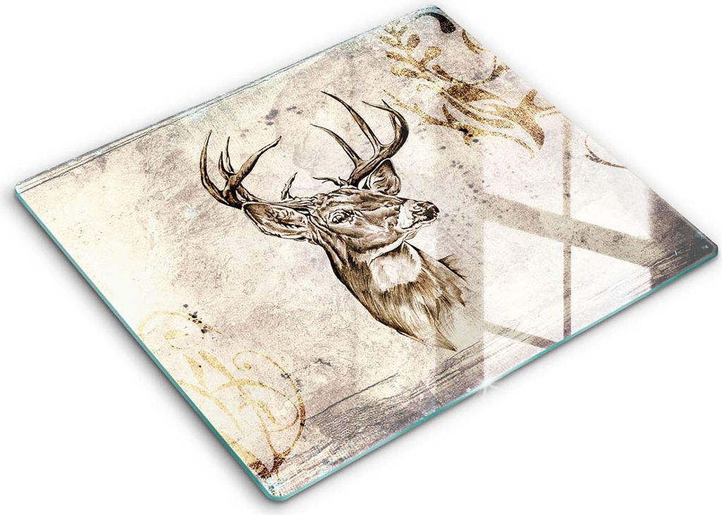 Abdeckung Glas - Küchenabdeckung - 60x52 cm - Abdeckplatte -Hirsch-Tierillustration