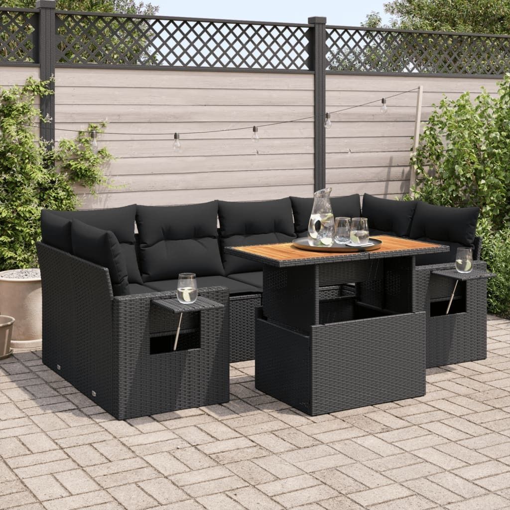 Maison Exclusive - 7-tlg. Garten-Sofagarnitur mit Kissen Schwarz Poly Rattan