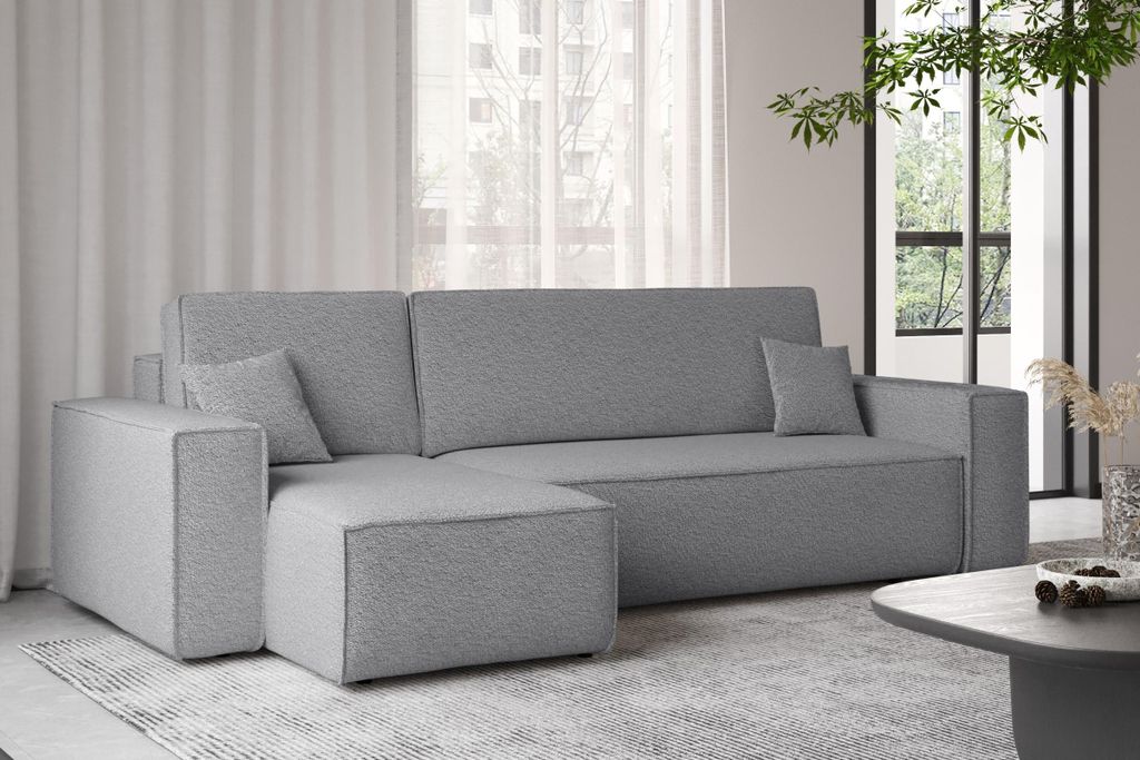 Kaiser Möbel Ecksofa mit schlaffunktion und bettkasten, Ecksofa L-Form, Eckcouch L-Form BEST stoff Abriamo Links Grau