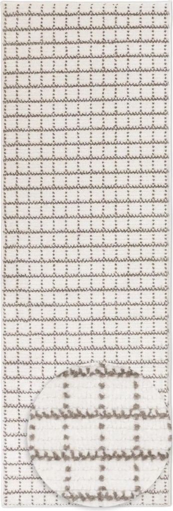 TESSO Living | Moderner Teppich - Kariert Geometrisch - Flachgewebe Wohnzimmer - creme - 80 x 220 cm