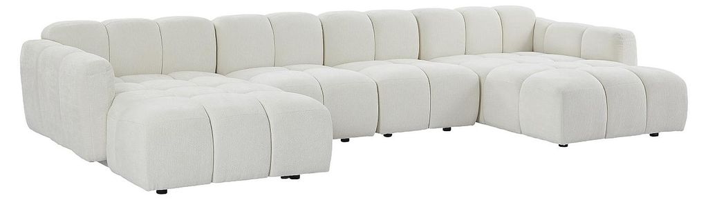 Modulares Panorama-Ecksofa aus strukturiertem Stoff in Cremeweiß CARLIVI