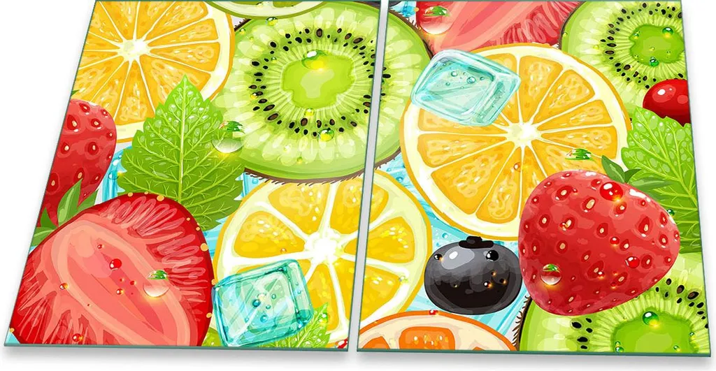 Copri Piano Cottura Design Frutta 80x52 Vetro Temperato Universale