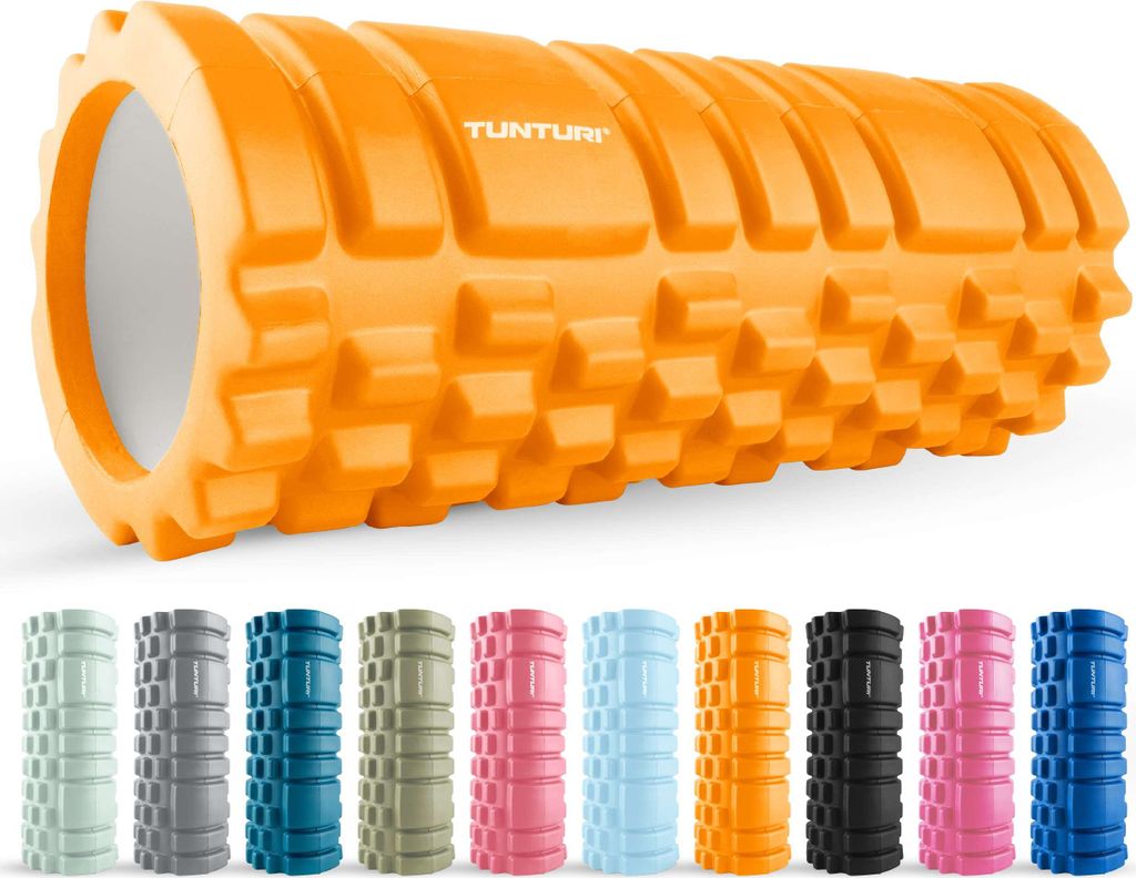Tunturi Yoga Grid Foam Roller - fazienrolle rücken wirbelsäule - 33 cm lang in Orange - fitness rolle - Rücken rolle - Inkl. e Fitness-App