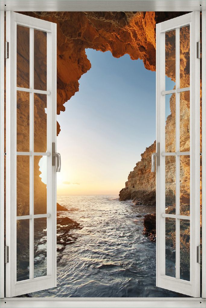 Wallario Outdoor-Poster für Garten oder Balkon 61 x 91,50 cm: Höhlen am Meer
