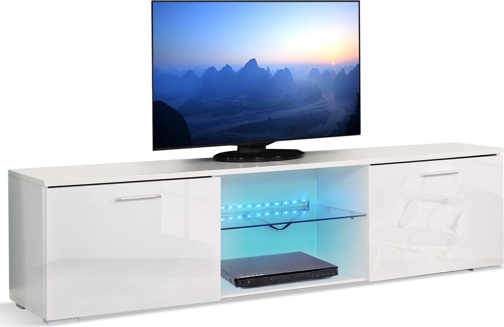 Mondeer Lowboard TV-Schrank LED-TV-Ständer mit 16-Farben-LED-RGB-Leuchten Weiß