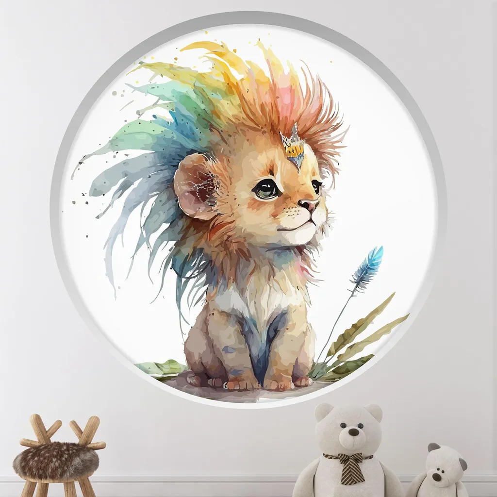 Sticker Lion Savane Arche ronde 130 cm Lumaléa en vinyle haute qualité