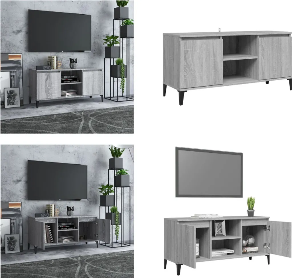 vidaXL Mobile TV Grigio Sonoma 103,5cm | Porta TV Industriale Metallo