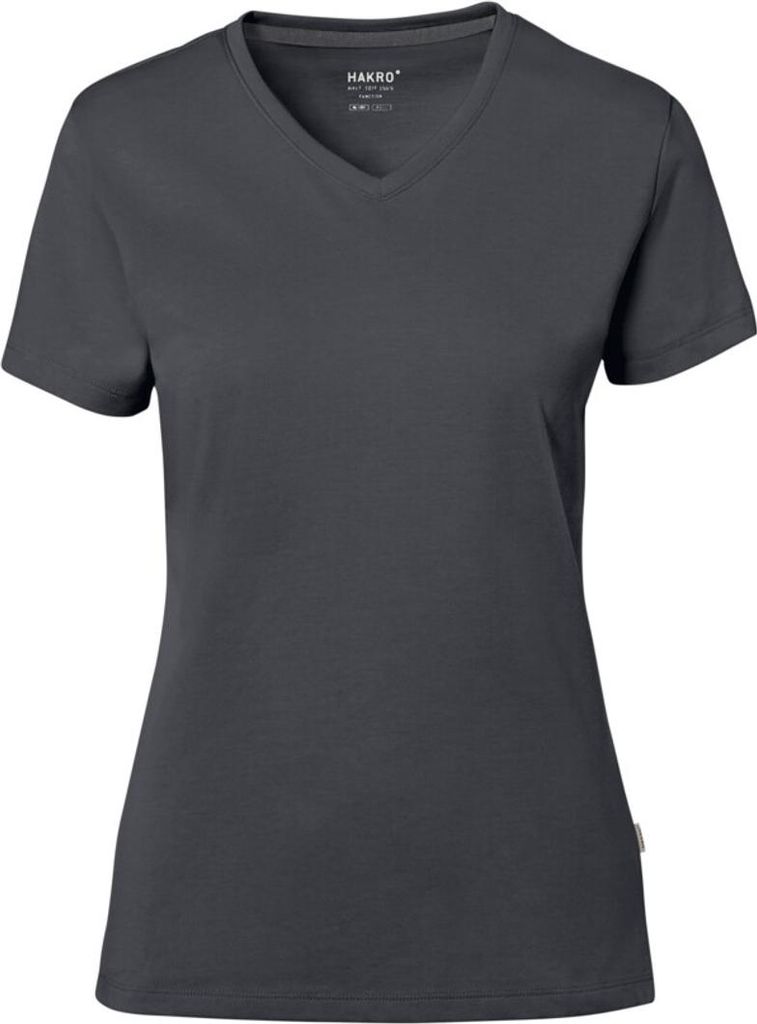 HAKRO Hakro Damen V-Shirt Baumwolle Tec #169 Gr. XL karbongrau