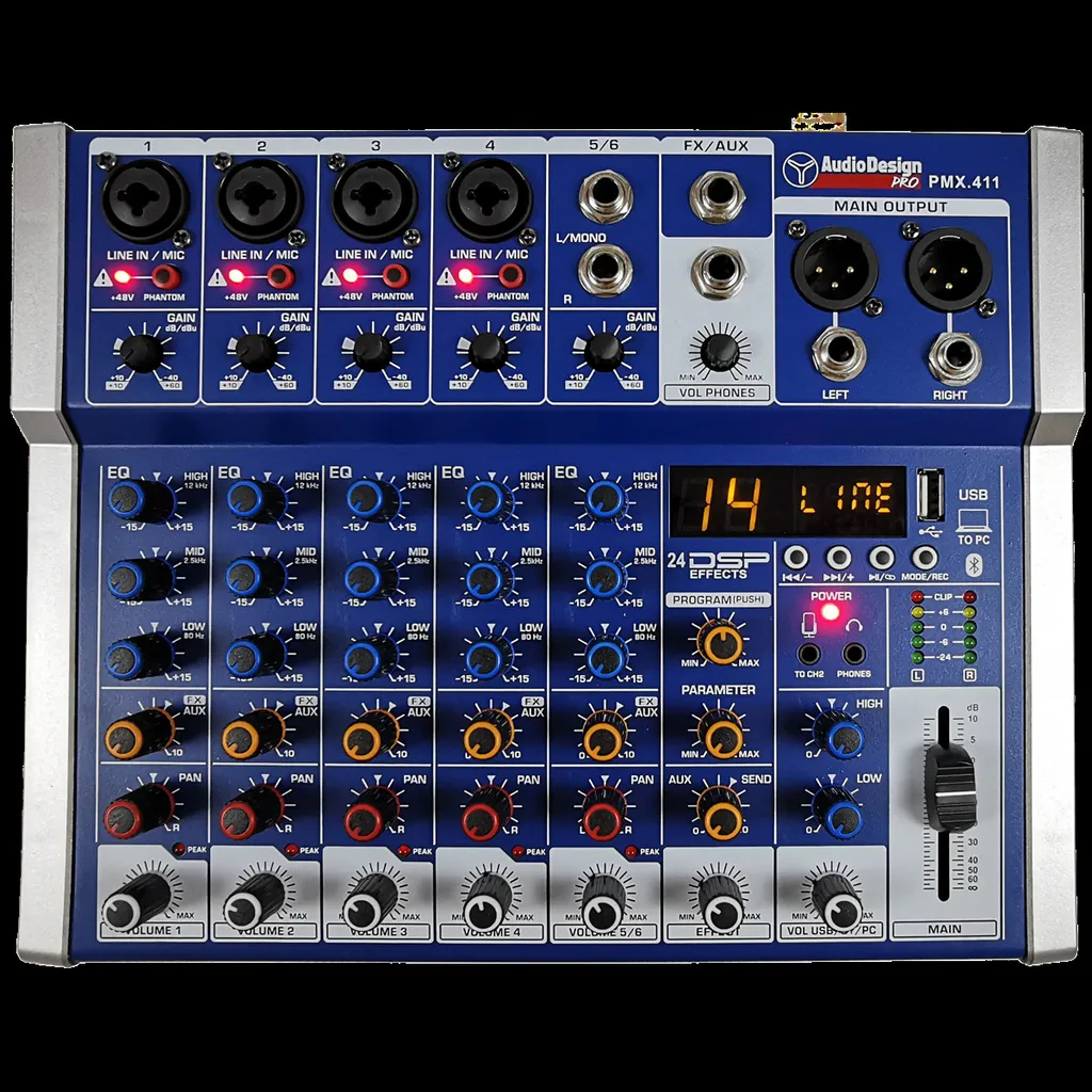 Console de Mixage AudioDesign PMX.411 Interface USB et Bluetooth 4 Voies - 6