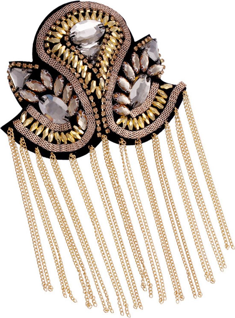 Epaulette, dekoratives handgefertigtes Strass-Punk-Stil, Retro-Mode, Quastenkette, Schulterbrett-Abzeichen für Kleidungsdekoration-Golden