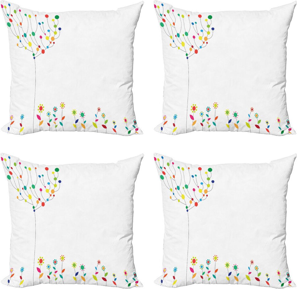 ABAKUHAUS Blumen Kissenbezug Set (4 Stück), Baum Ast Frühling Knospen, Moderner Doppelseitiger Digitaldruck, 60 cm x 60 cm, Mehrfarbig