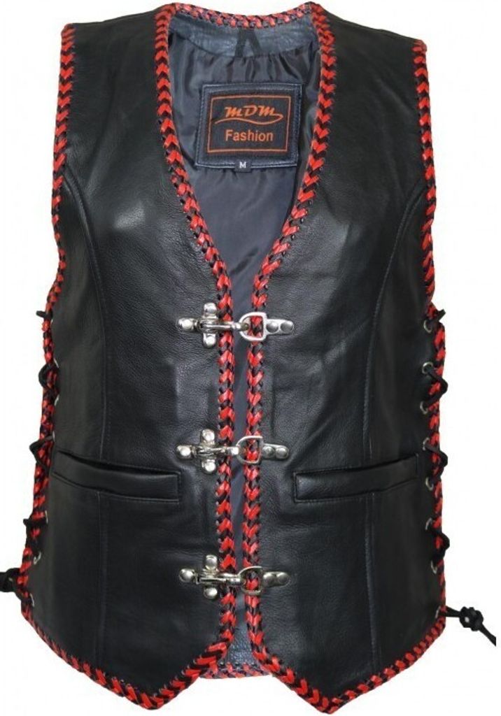 Damen Lederweste Slim Taillierter Schnitt Biker Weste Kutte Clubweste Rockerwest(2XL)