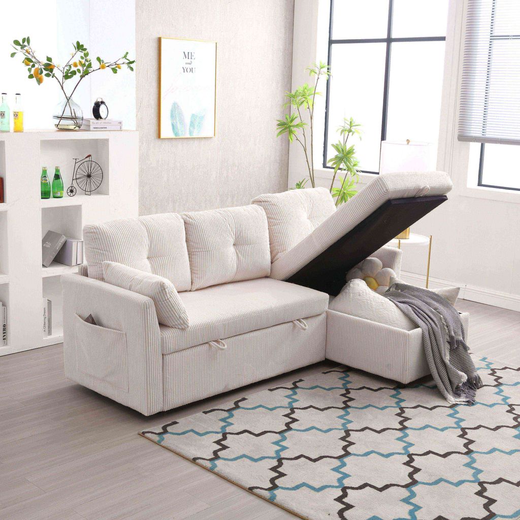 okwish L-förmiges Sofa Polstermöbel mit Stauraum moderne Design-Schlafsofa, Beige