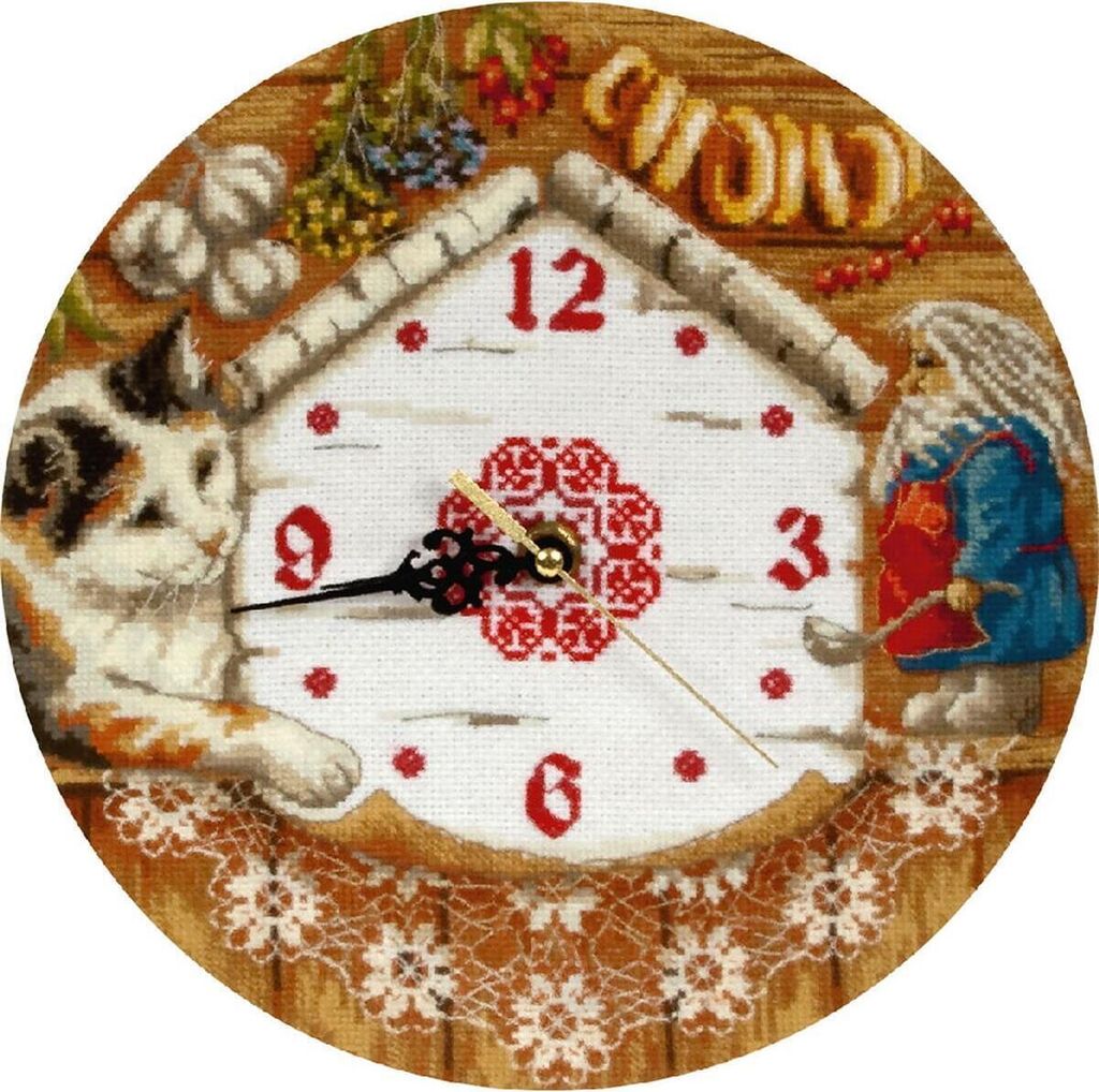 Panna Kreuzstich Set Wanduhr "Hausgeist", Zählmuster, 24x24cm