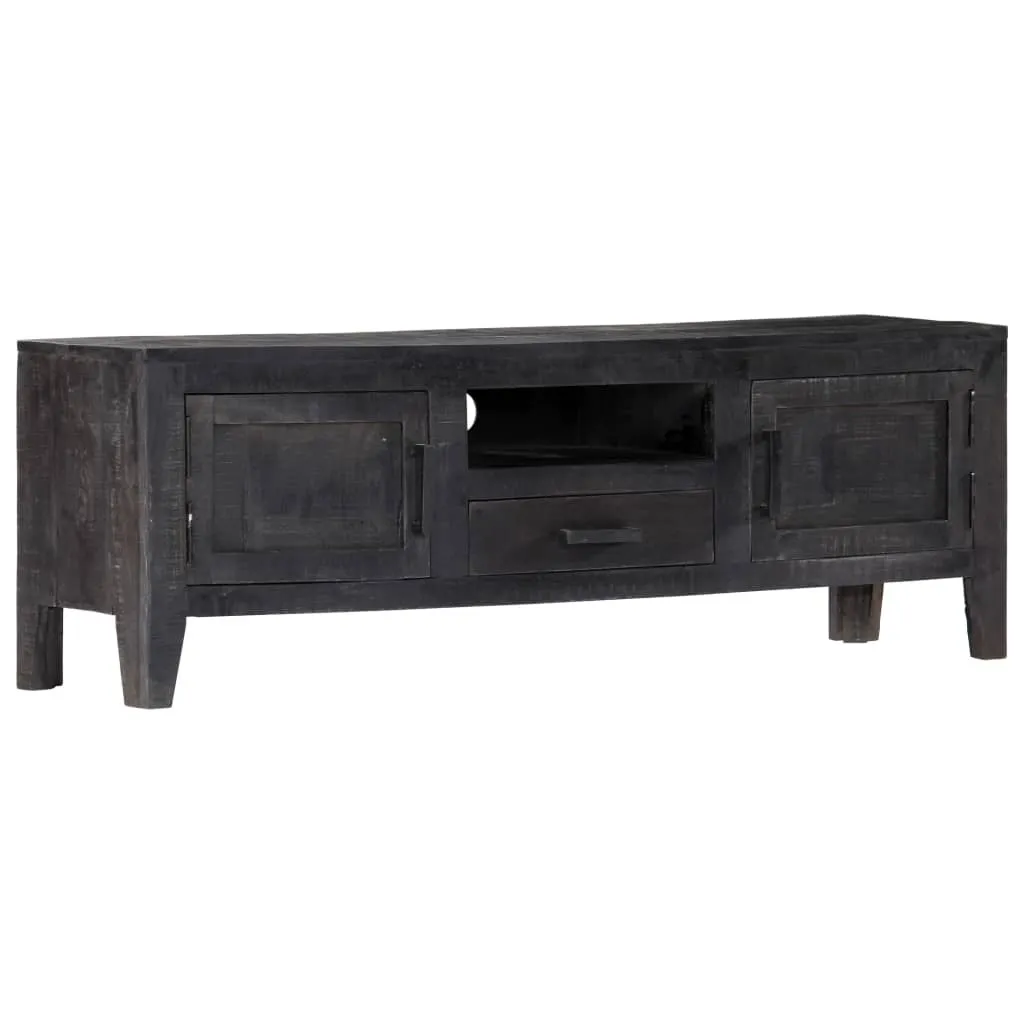The Living Store Armoire TV Noire 118x30x40 cm en Bois de Mangue Massif