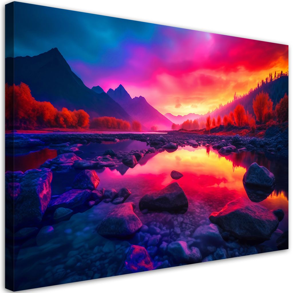 Leinwandbild Bunter Himmel in den Bergen 120x80 Feeby Violett bild für die wand bereit zum aufhängen