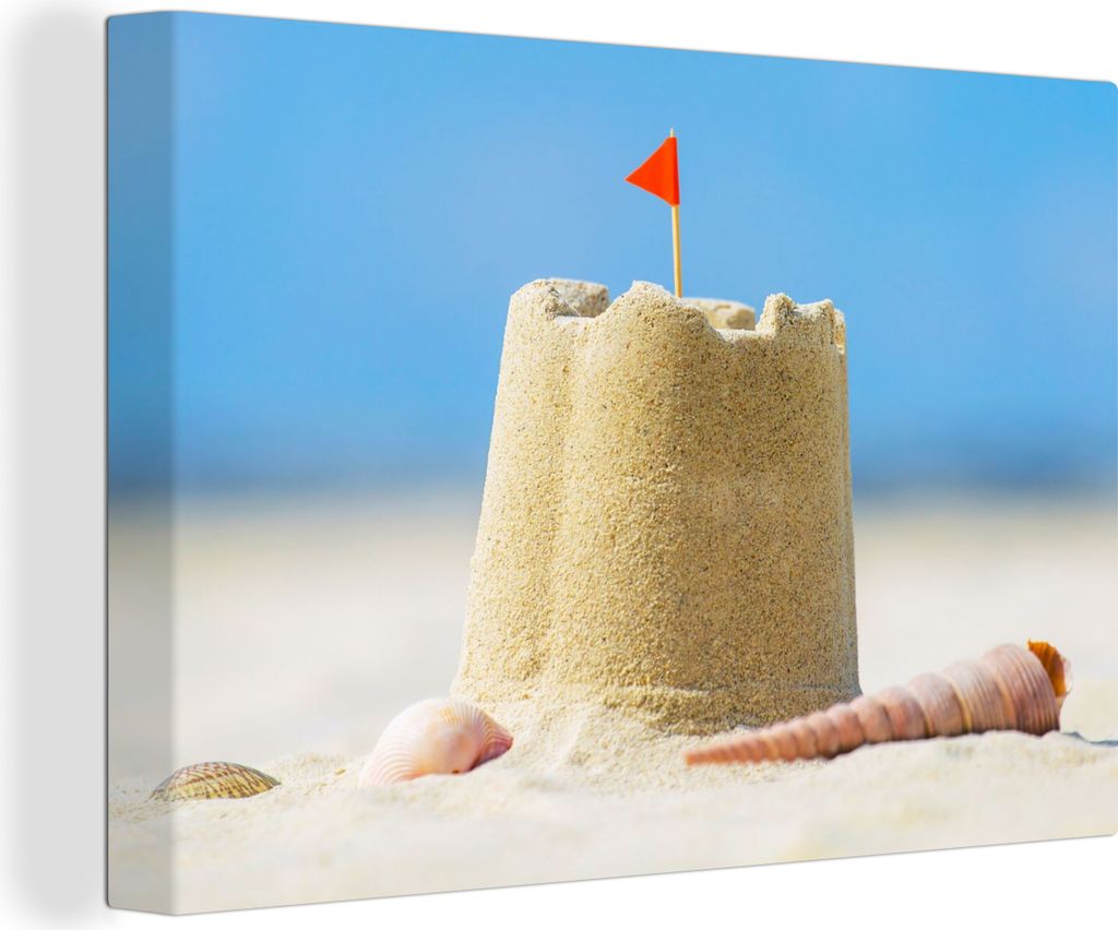OneMillionCanvasses - Leinwandbilder - 150x100 cm, Sandburg - Strand - Muscheln - Sommer, Wandbilder Kunstdruck Wanddekoration - Foto auf Leinwan...