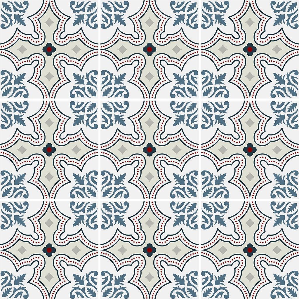 Selbstklebende Fliesenaufkleber für Küche und Bad – 9 Zementfliesenaufkleber im Azulejos Amadis-Stil – 9 Aufkleber, 20 x 20 cm