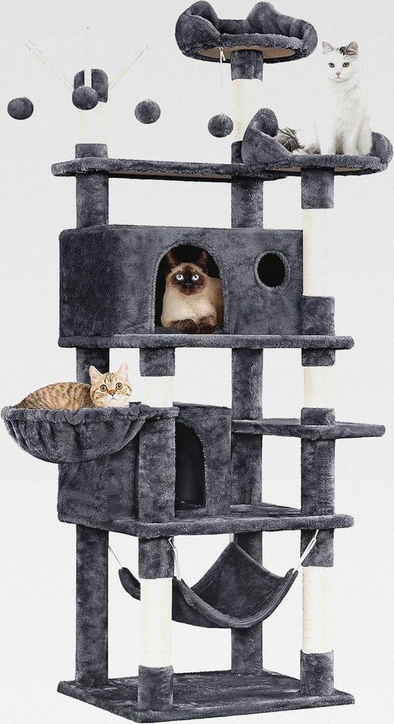 Kratzbaum 170 cm Katzenbaum XL Stabiler Katzenkratzbaum Kletterbaum für Katzen, mit Aussichtsplattform Katzenhöhlen Hängematte Liegemulde Plüsc...