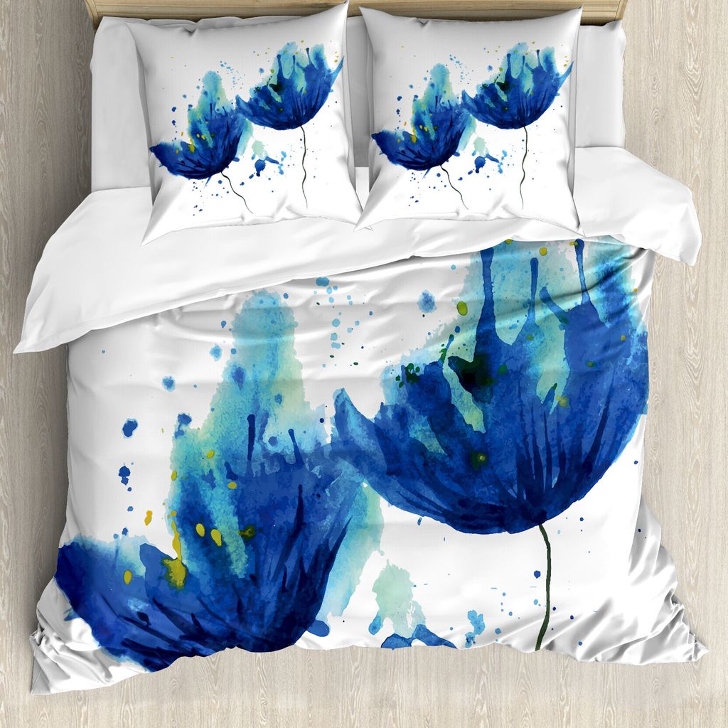 ABAKUHAUS Blau Bettbezug, Floral Abstrakte Kunst, Milbensicher Allergiker geeignet mit Kissenbezügen, 200 cm x 200 cm - 80 x 80 cm, Hellblau und Blau