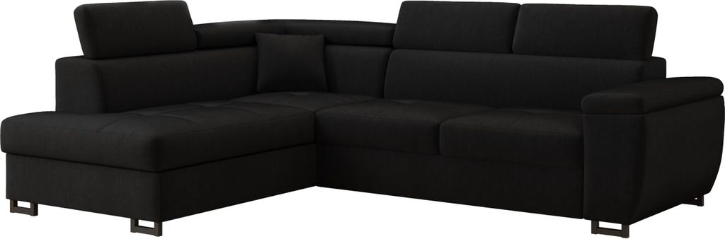 MEBLE LUX Ecksofa NICOLE, L-Form Sofa mit Schlaffunktion, Velours Schwarz, Links