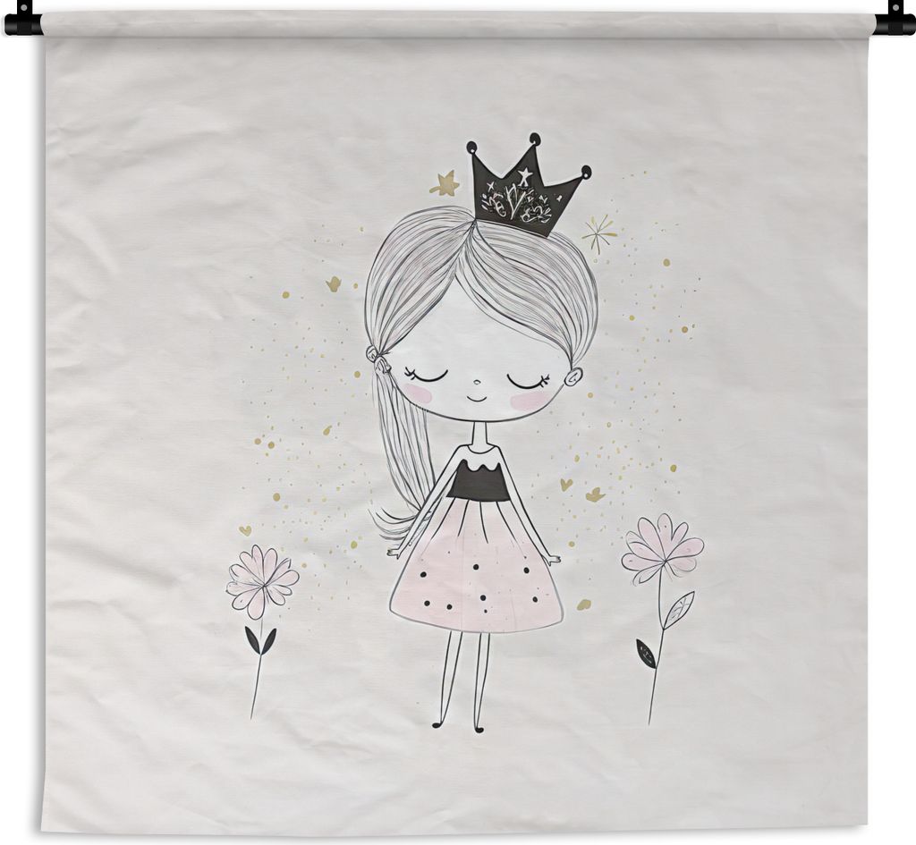 MuchoWow Wandteppich Wandbehang Prinzessin - Kleid - Krone - Blumen - Mädchen 150x150 cm Tapisserie Dekoration Wandtuch - Wohnaccessoires - Mode...
