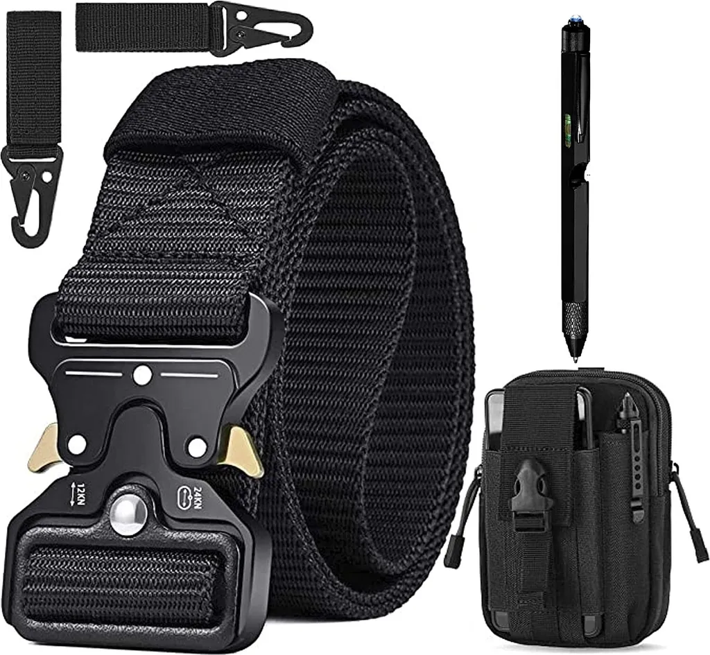Cinturone Tattico P-1 Fibbia Metallo Sgancio Rapido + Kit EDC Multitool