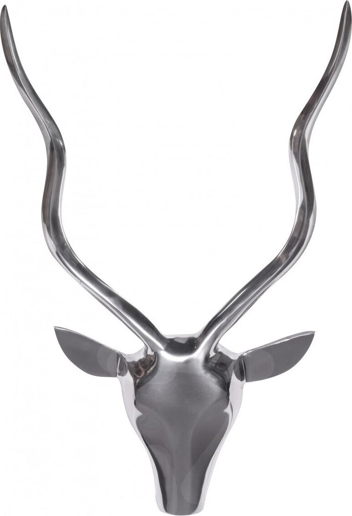 Deko Hirschgeweih S Aluminium Wanddeko Landhausstil Silber Metall modern | Design Hirschkopf Landhaus Geweih Wand groß | Wohndeko Hirsch außen | ...
