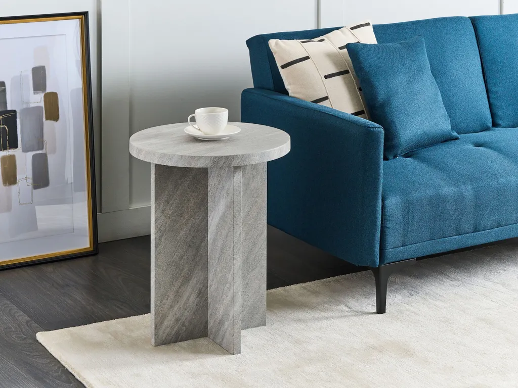 Table d'appoint stable et compacte 42 cm ronde grise effet minéral