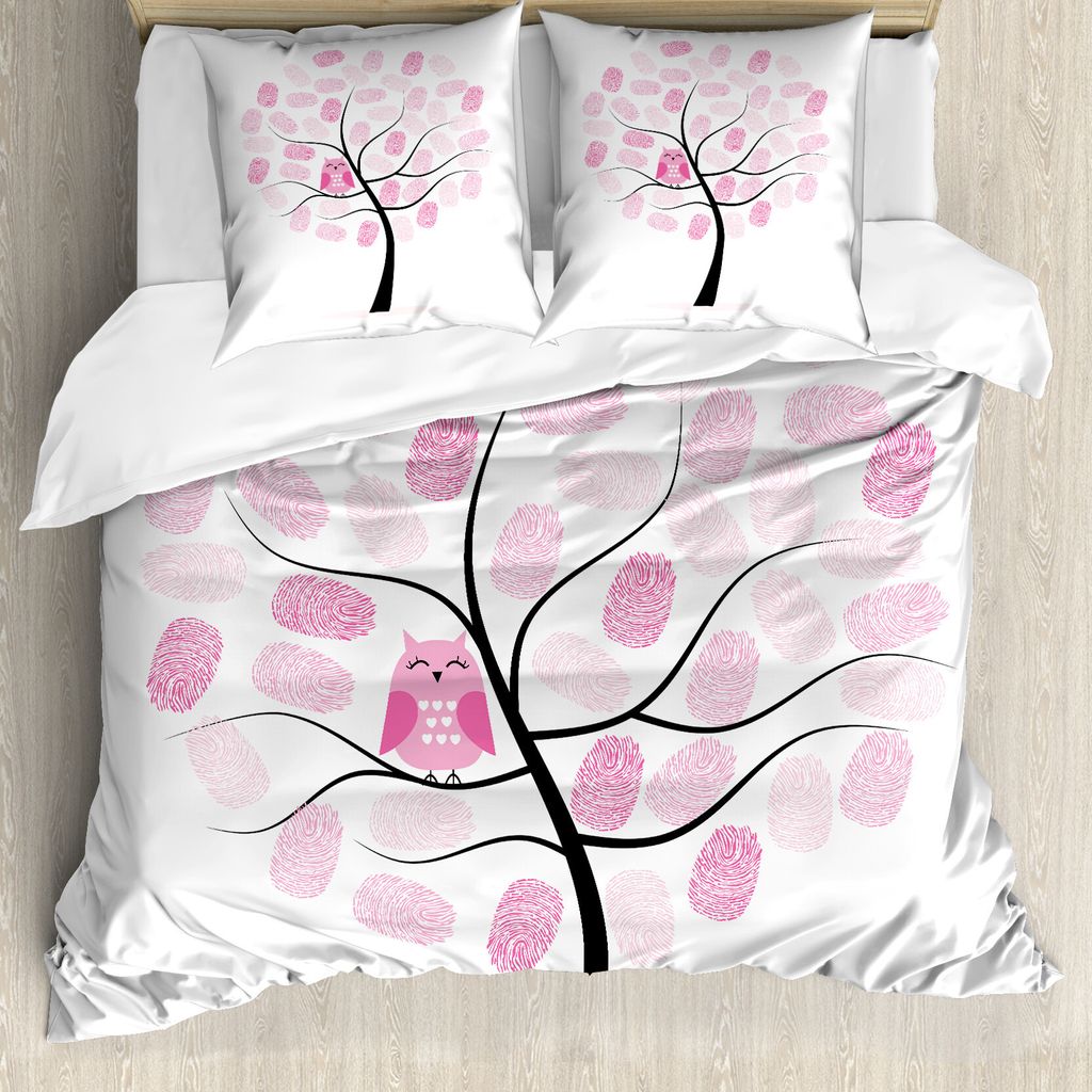 ABAKUHAUS Eule Drucken Bettbezug Set für Einzelbetten, Baum mit Fingerabdruck, Milbensicher Allergiker geeignet mit Kissenbezug, 200 cm x 200 cm -...