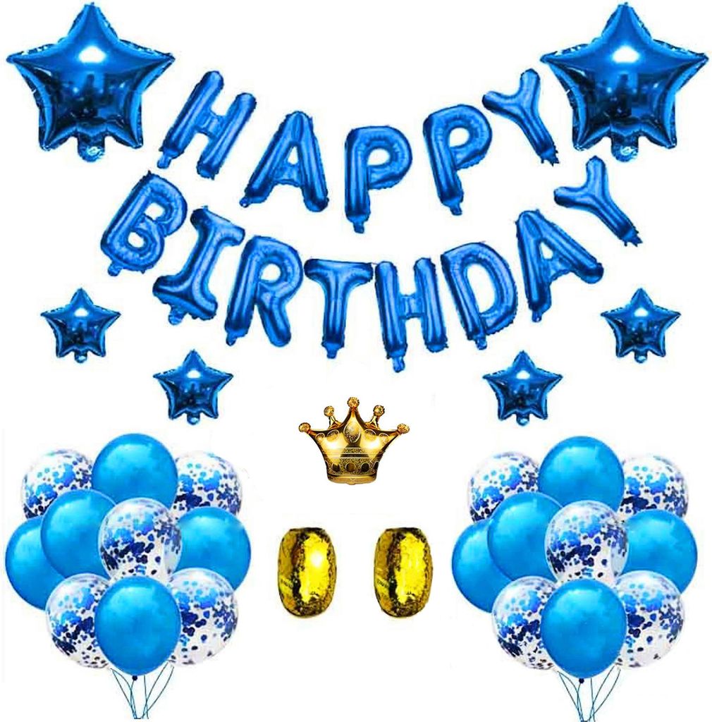 Vivi Idee Luftballon Set 40 St. Partydeko Folieballon und Konfetti Happy Birthday für Geburstag Blau