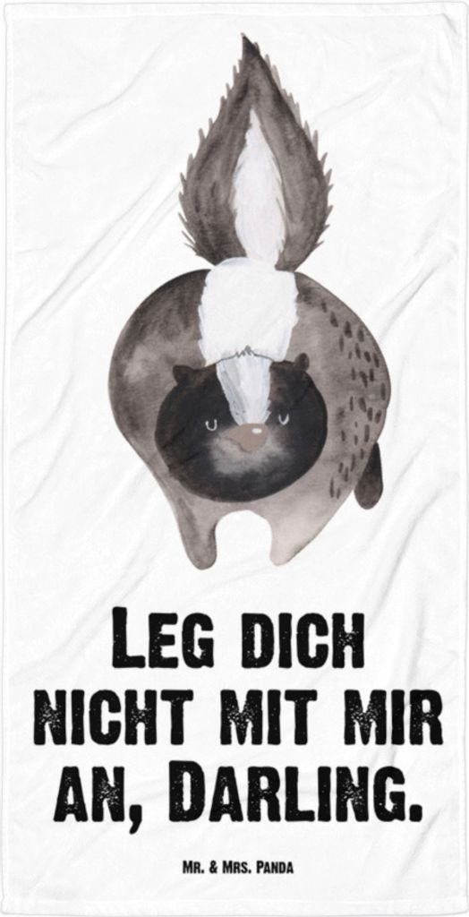 Mr. & Mrs. Panda Handtuch Stinktier Angriff - Weiß - Geschenk, Frottee-Handtuch, Raubtier, Reisehandtuch, Duschtuch, Drohung, Skunk, Stinki, Wildt...