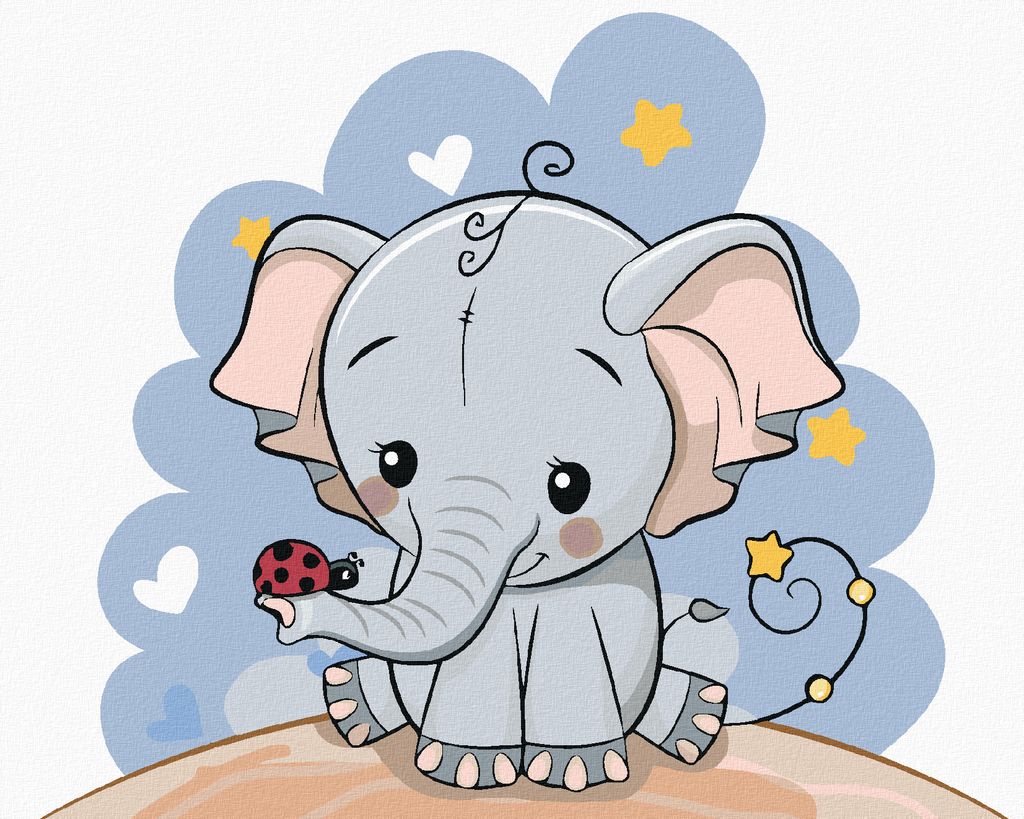 Zuty - Malen nach Zahlen - ELEFANT MIT MARIENKÄFER, 40x50 cm, mit Keilrahmen (bereits gespannt)
