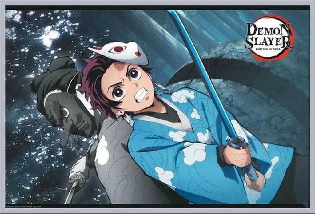 Poster encadré Demon Slayer Tanjiro vitre acrylique et cadre argenté 61x91