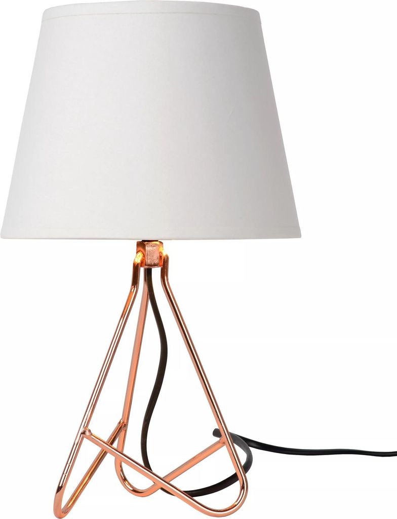 Tischlampe Stoff Metall H: 30 cm klein E14 Modern in Weiß Kupfer Beistelllampe Tischleuchte Wohnzimmer Nachttischlampe
