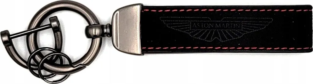 Portachiavi Aston Martin Elegance - Pelle Nera e Logo Argento Originale - 2