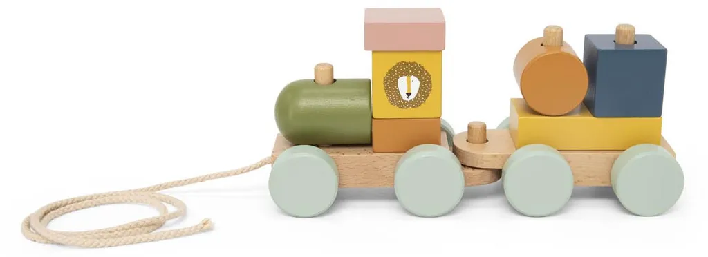Circuit de train en bois pour enfant Trixie - Petit train éducatif